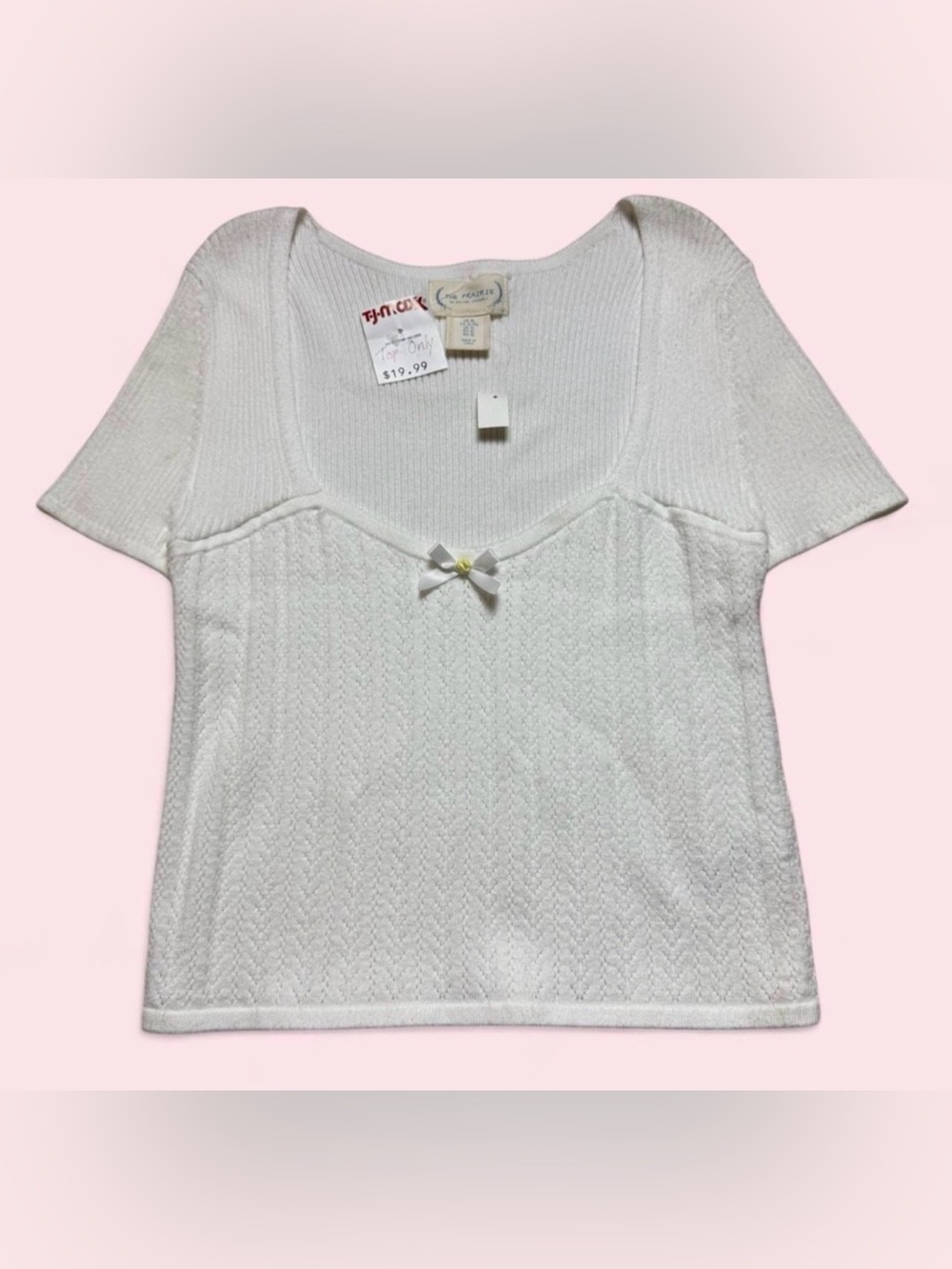 The Prairie White Babydoll Top with Bow Detail Juniors Womens Size XL NWT